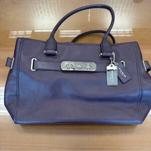 Coach Women's Swagger Carryall Pebble Leather Satchel Bag Oxblood Maroon‎